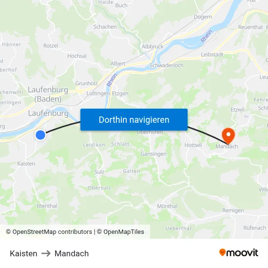 Kaisten to Mandach map