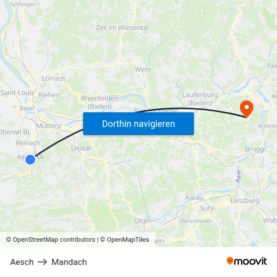 Aesch to Mandach map