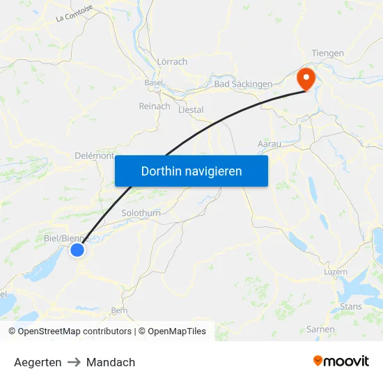 Aegerten to Mandach map