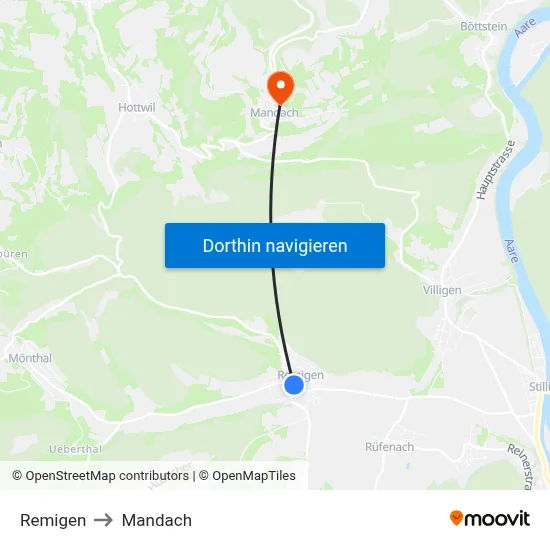 Remigen to Mandach map