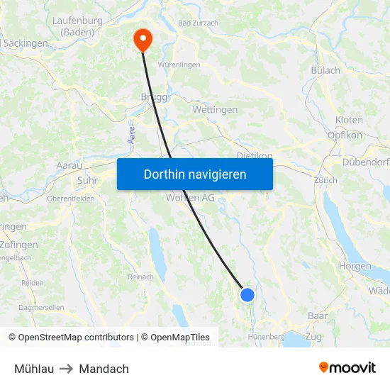 Mühlau to Mandach map