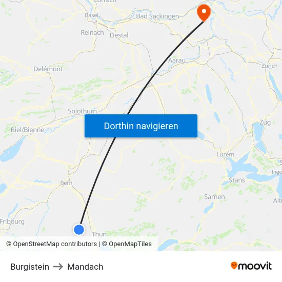 Burgistein to Mandach map