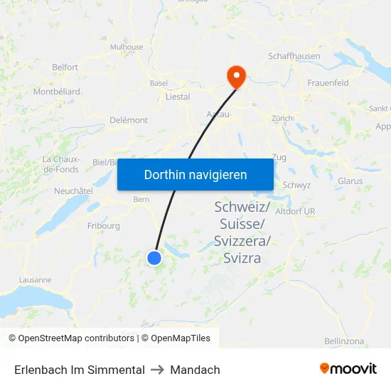 Erlenbach Im Simmental to Mandach map