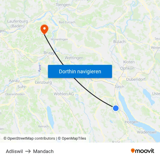 Adliswil to Mandach map