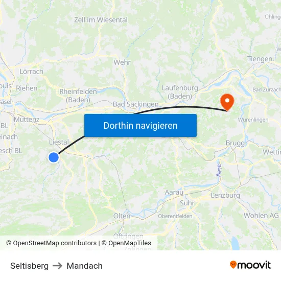 Seltisberg to Mandach map