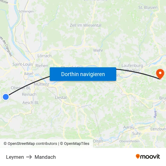 Leymen to Mandach map