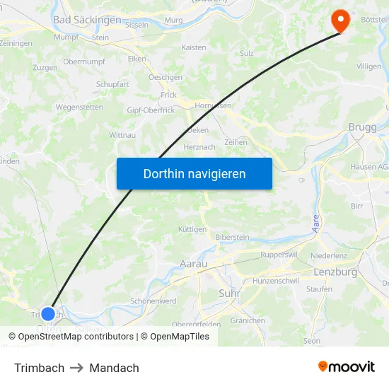 Trimbach to Mandach map