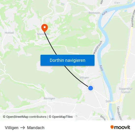 Villigen to Mandach map