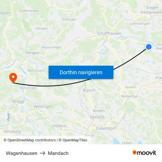 Wagenhausen to Mandach map