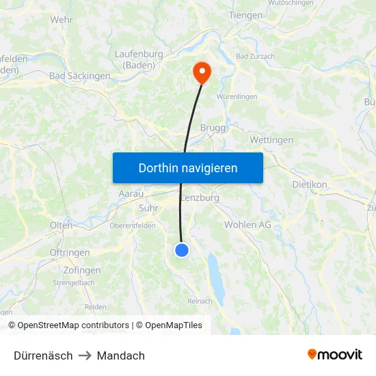 Dürrenäsch to Mandach map