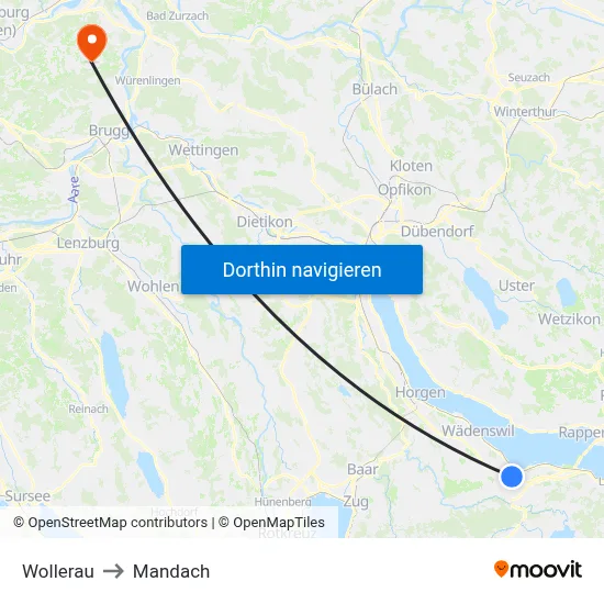 Wollerau to Mandach map