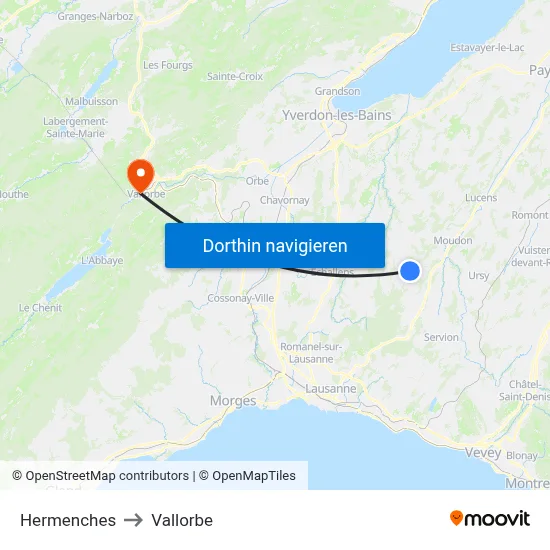 Hermenches to Vallorbe map