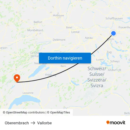 Oberembrach to Vallorbe map