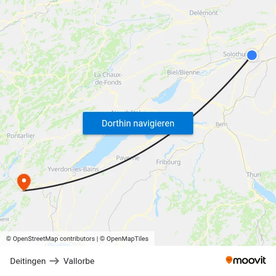 Deitingen to Vallorbe map