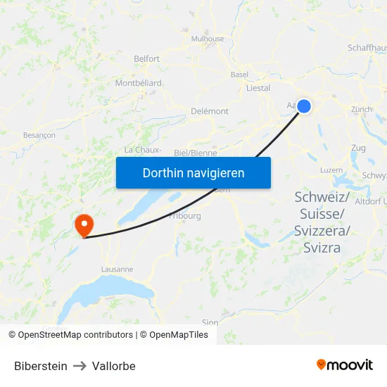 Biberstein to Vallorbe map