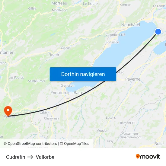 Cudrefin to Vallorbe map