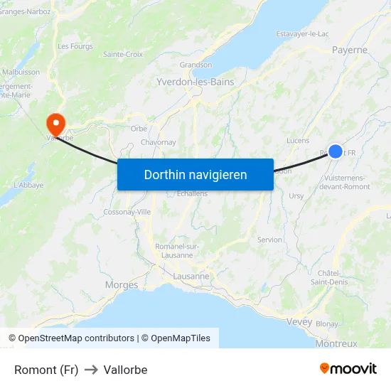 Romont (Fr) to Vallorbe map
