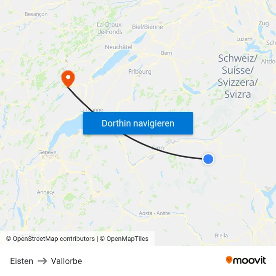 Eisten to Vallorbe map