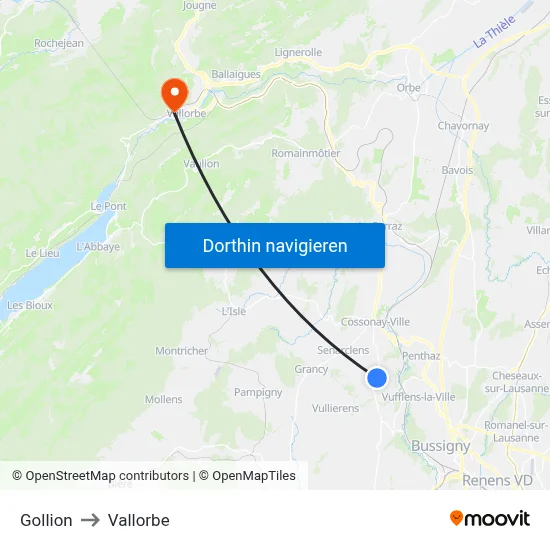 Gollion to Vallorbe map