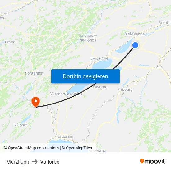 Merzligen to Vallorbe map
