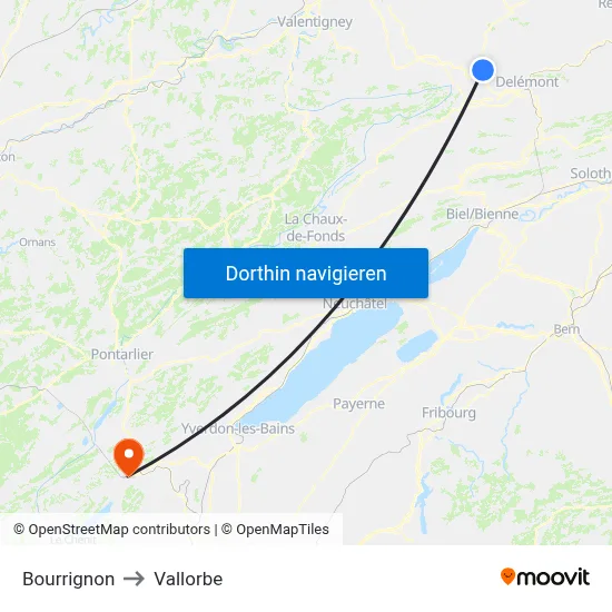 Bourrignon to Vallorbe map