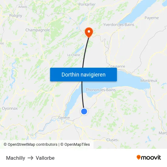 Machilly to Vallorbe map