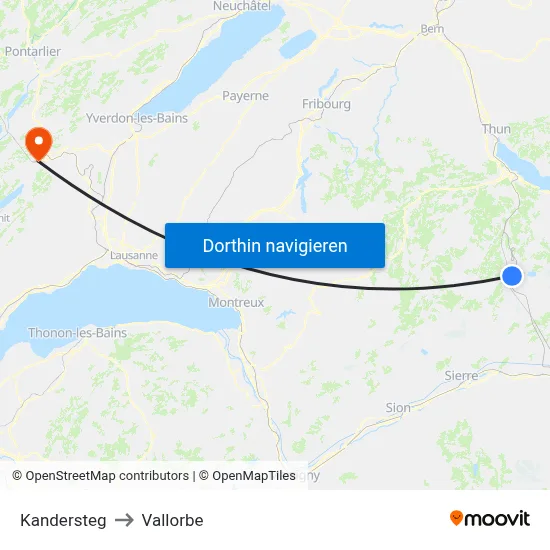 Kandersteg to Vallorbe map