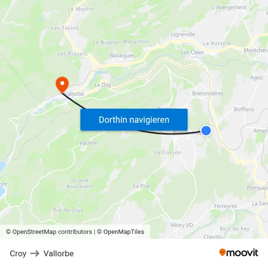 Croy to Vallorbe map