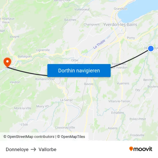 Donneloye to Vallorbe map