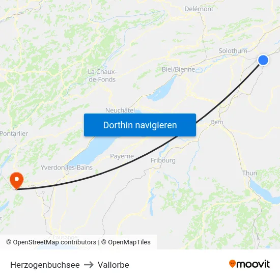 Herzogenbuchsee to Vallorbe map