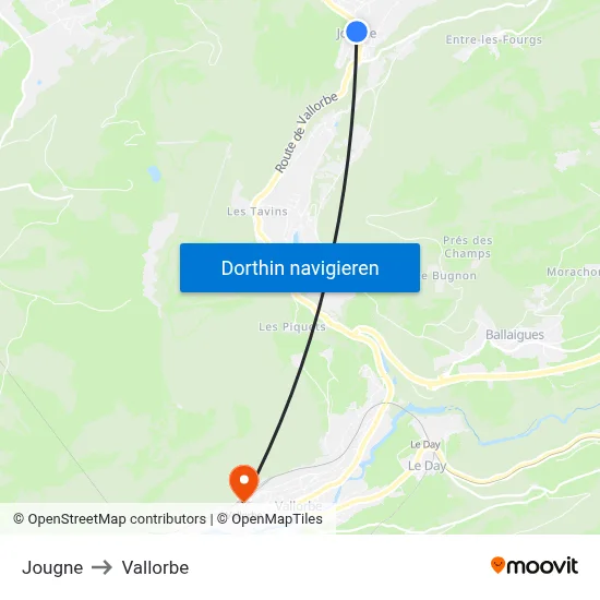 Jougne to Vallorbe map