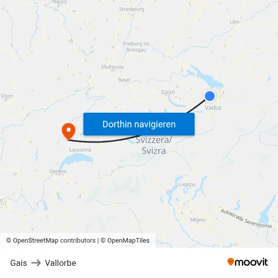 Gais to Vallorbe map