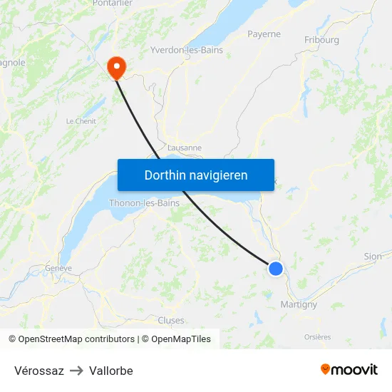 Vérossaz to Vallorbe map