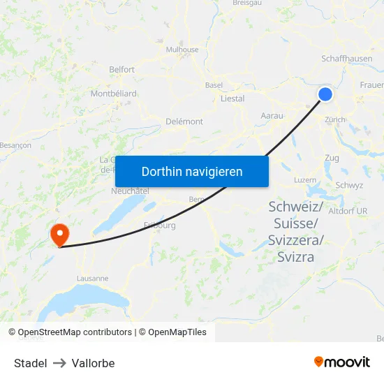 Stadel to Vallorbe map