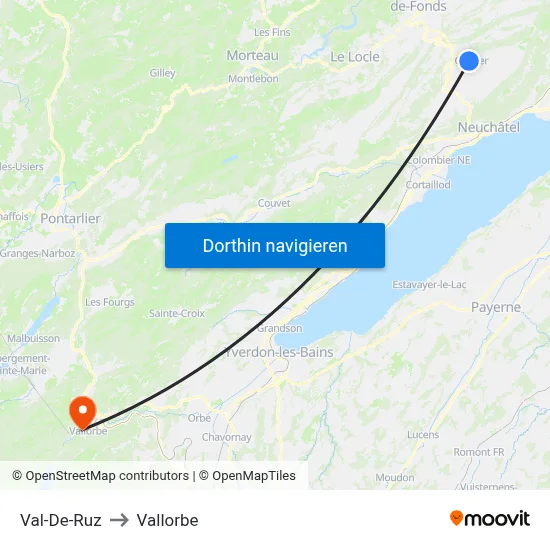 Val-De-Ruz to Vallorbe map
