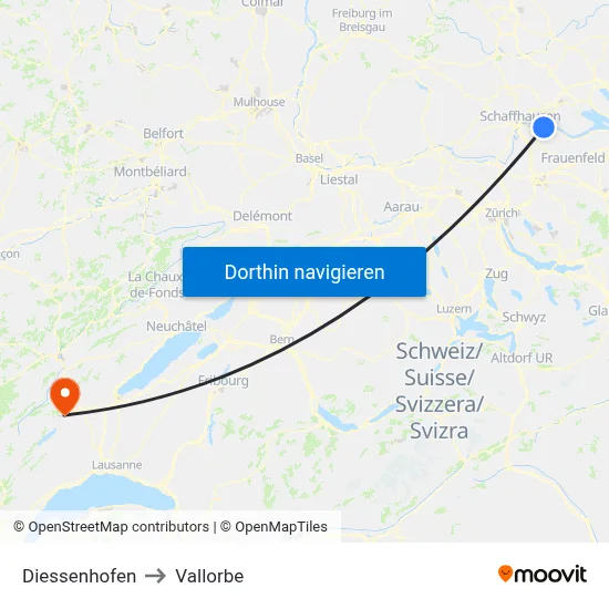 Diessenhofen to Vallorbe map