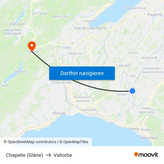 Chapelle (Glâne) to Vallorbe map