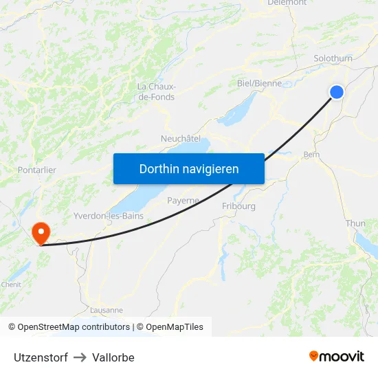Utzenstorf to Vallorbe map