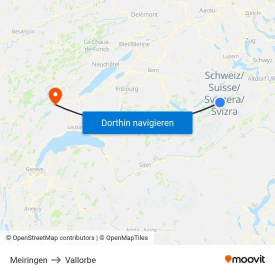 Meiringen to Vallorbe map