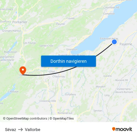 Sévaz to Vallorbe map