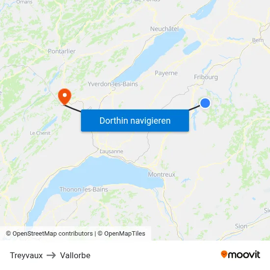 Treyvaux to Vallorbe map