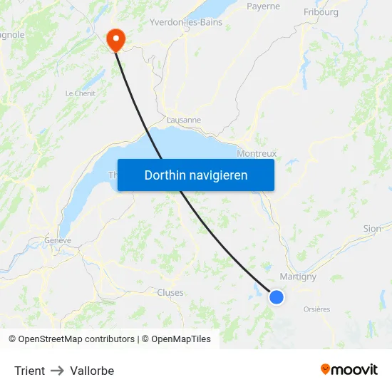 Trient to Vallorbe map