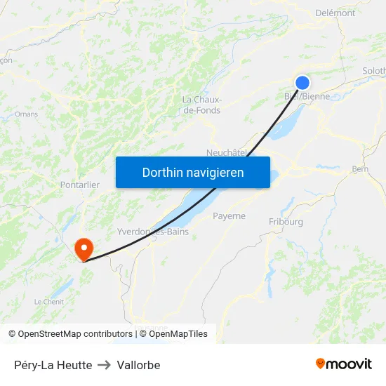 Péry-La Heutte to Vallorbe map