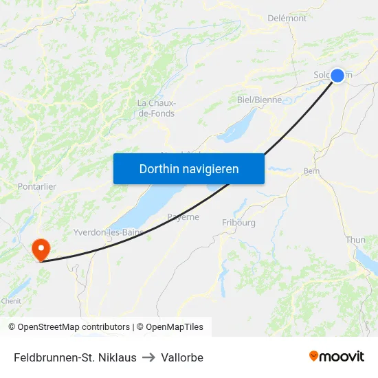 Feldbrunnen-St. Niklaus to Vallorbe map