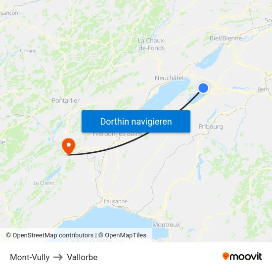 Mont-Vully to Vallorbe map
