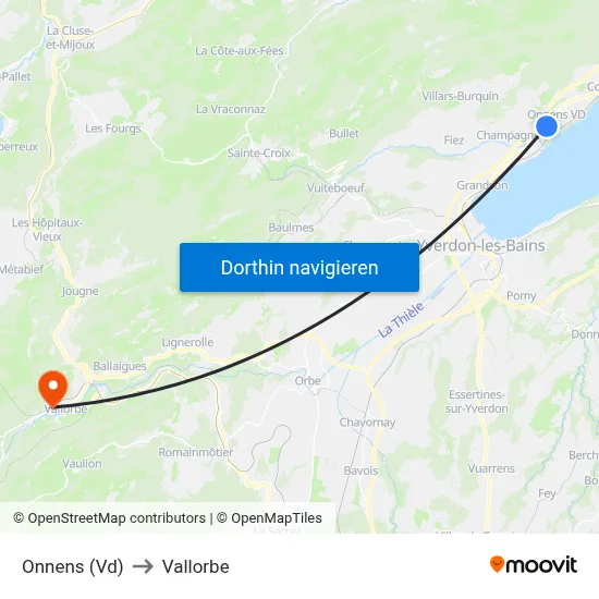 Onnens (Vd) to Vallorbe map
