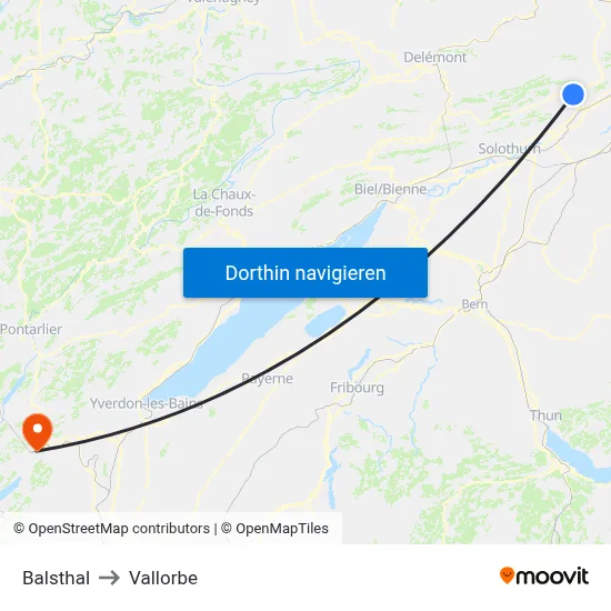 Balsthal to Vallorbe map