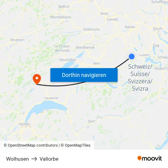 Wolhusen to Vallorbe map