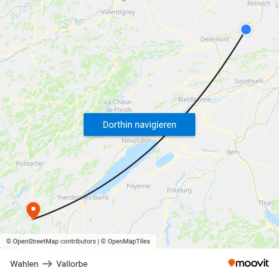 Wahlen to Vallorbe map