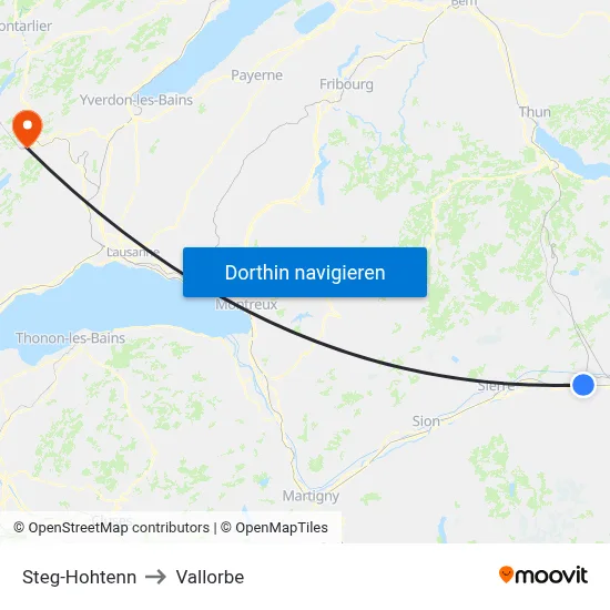Steg-Hohtenn to Vallorbe map
